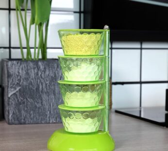 4 Section 360° Rotating Box Plastic Pickle Tower Spice Rack with 4 Spoons 1 Set