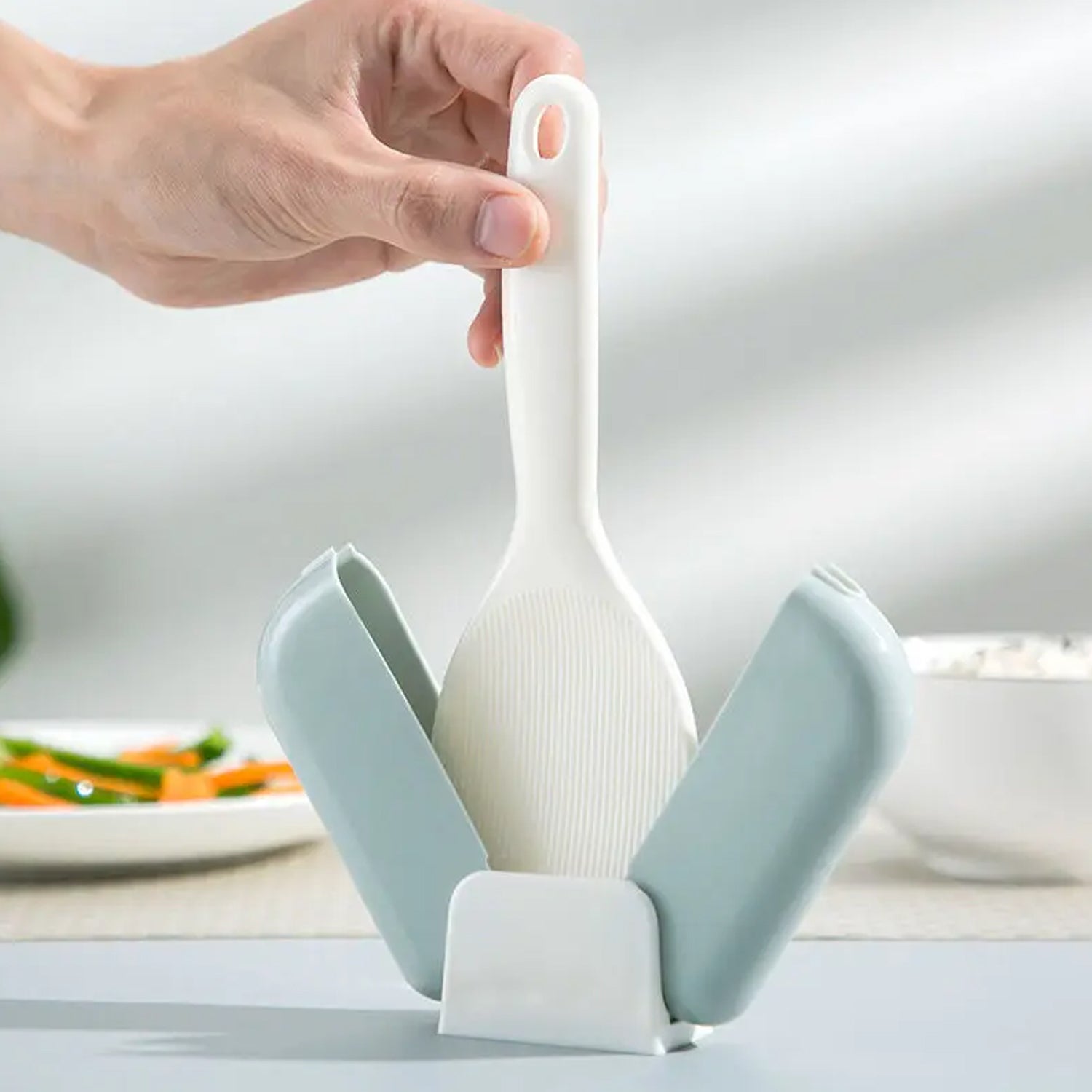 Automatic Open & Close Kitchen Rice Spoon Holder with Dust Cover - Detailed Feature View 2