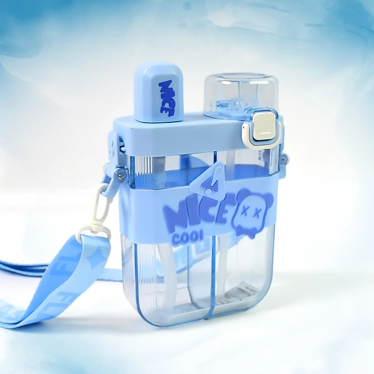 2in1 Dual Compartment Water Bottle with Straw & Adjustable Shoulder Straps (1 Pc/Multi color) - Detailed Feature View 10