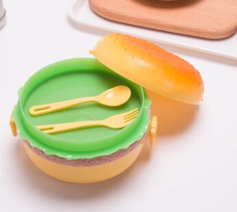 Burger Shape Lunch Box – Double Layer 1000ml Food Container with 2 Spoons for Kids