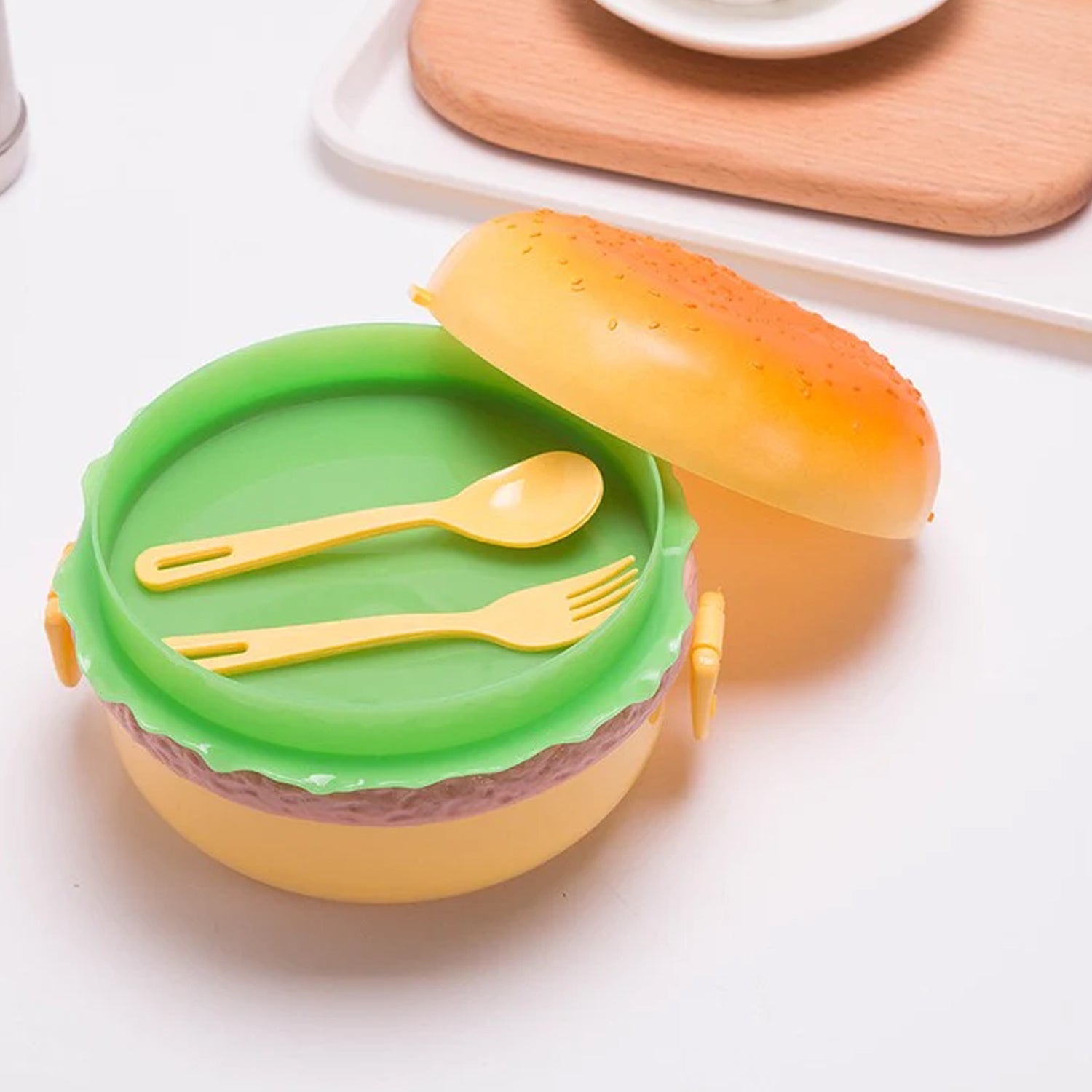 Premium Burger Shape Lunch Box – Double Layer 1000ml Food Container with 2 Spoons for Kids - Buy Online at Alikart