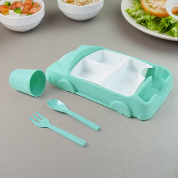 Kid’s Car Shaped Plates Cup / Lunch Box Dinnerware (4 Pcs Set / 1000 ML Lunch Box)