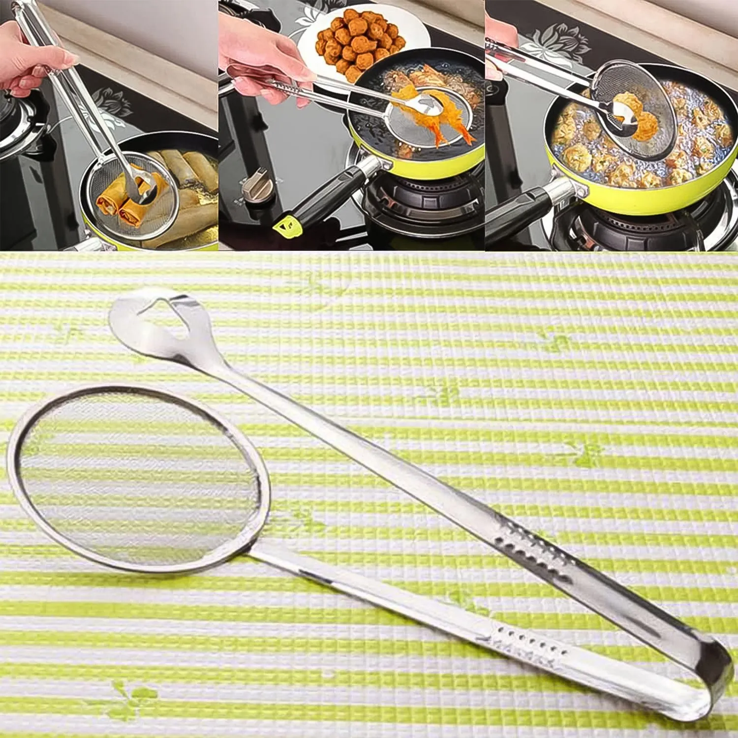 2In1 Stainless Steel Filter Spoon with Clip Food Kitchen Oil-Frying Multi-Functional - Detailed Feature View 3