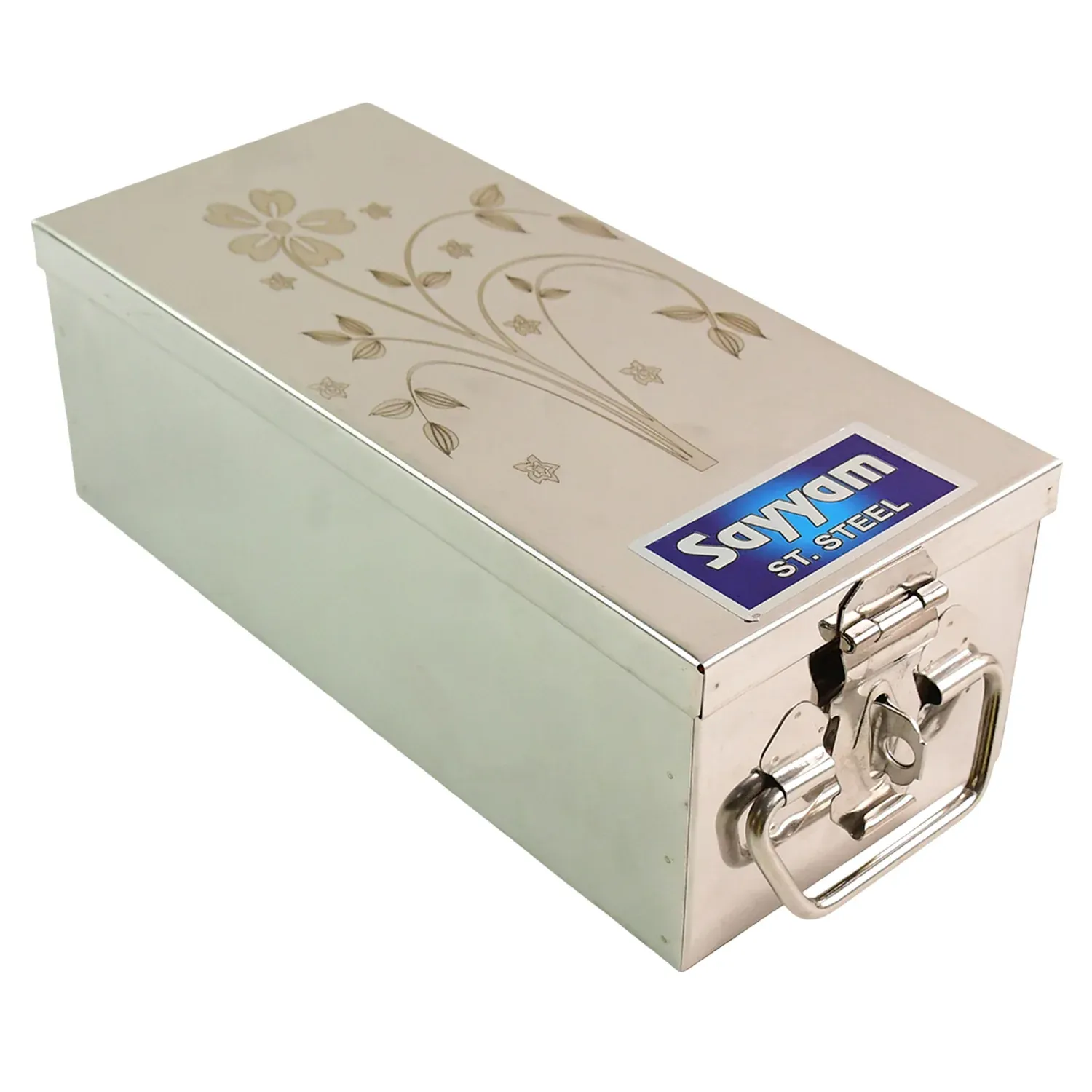 Premium Stainless Steel Velvet Lined Jewellery Storage Box with Lock and Red Interior - Detailed Feature View 4
