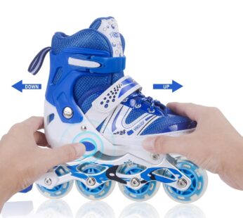 Inline Skates with LED Flashing Light Adjustable Length Premium Quality Skates Pair