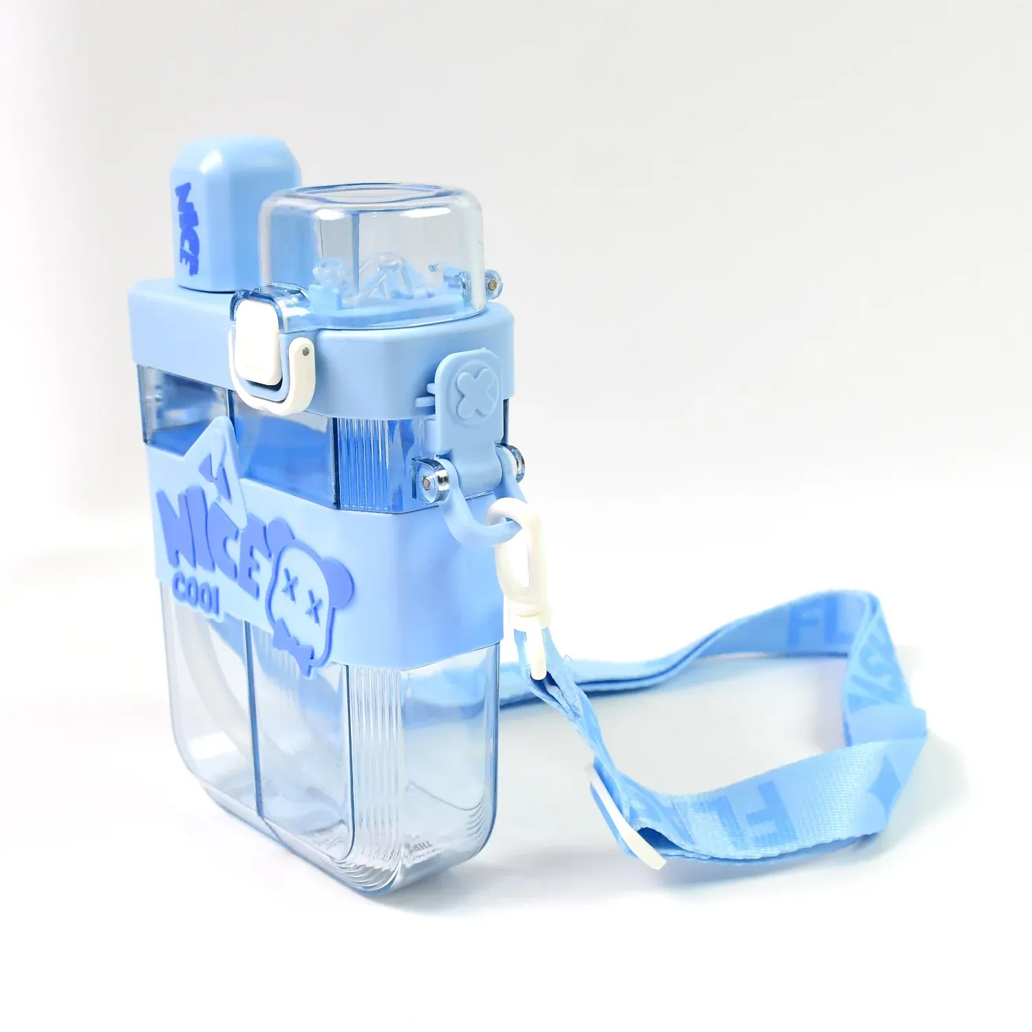 2in1 Dual Compartment Water Bottle with Straw & Adjustable Shoulder Straps (1 Pc/Multi color) - Detailed Feature View 9