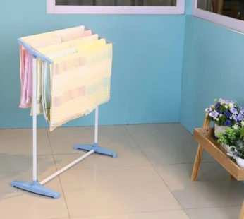 Multi-Functional Single Tier Mobile Towel Foldable Rack for Cloth and Towel / Stainless Steel and Plastic Made Mobile Towel and Cloth Rack Holder Indoor / Outdoor Standing Movable Cloth Dryer Rack, Balcony Cloth Drying Stand