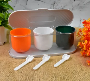 Home Kitchen 3 Grid Seasoning Spice / Masala Box Kit with Spoon (Multicolor / 1 Set)