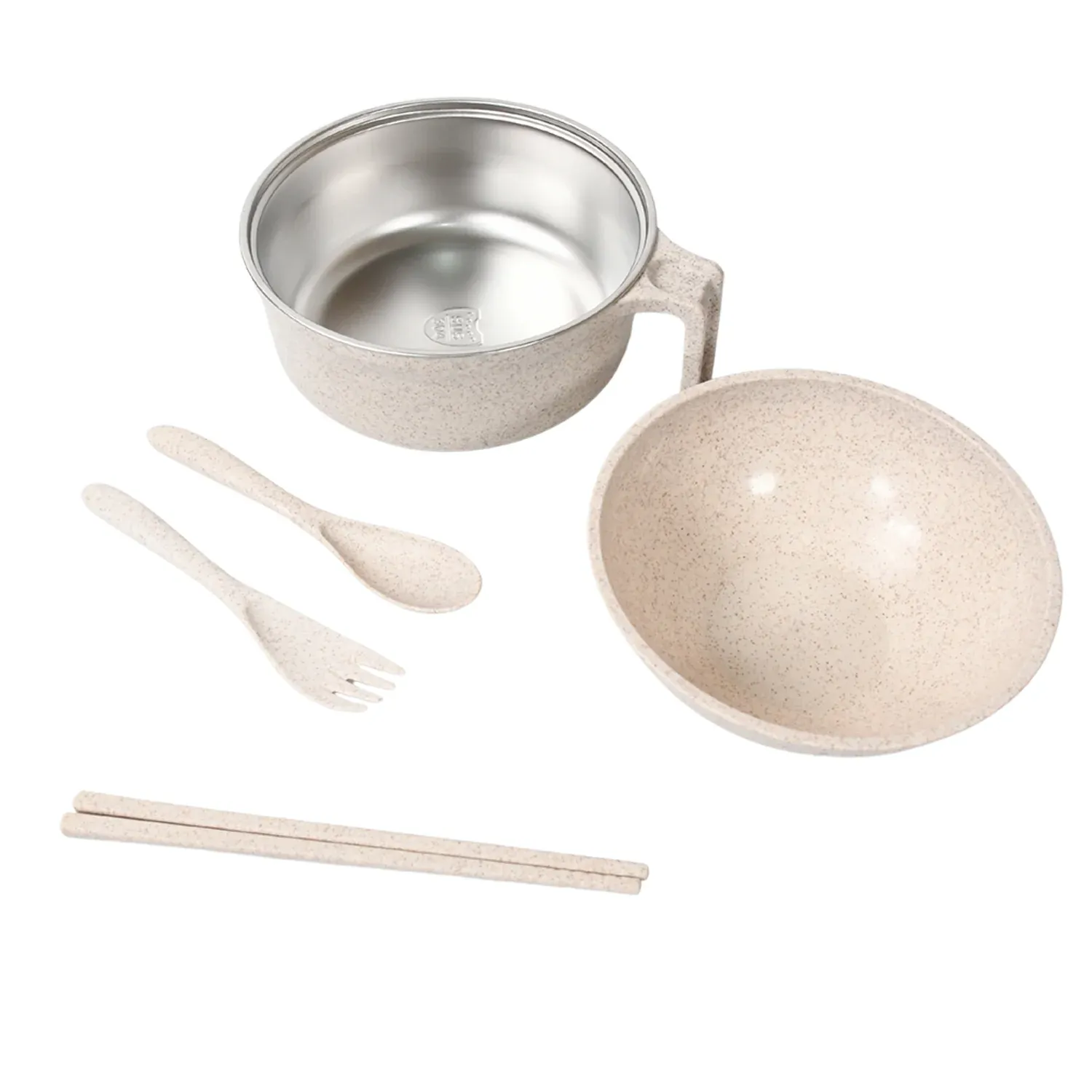 Rice Bowl Noodle Set – 6 Pcs with Lid, Handle & Cutlery - Detailed Feature View 5