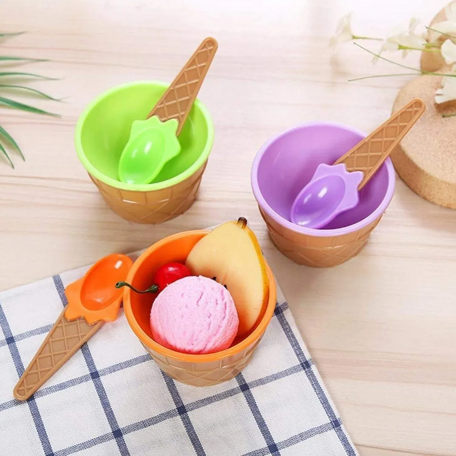 Premium Ice Cream Waffle Spoon Bowl Set (6-Piece , Color Box) - Detailed Feature View 2