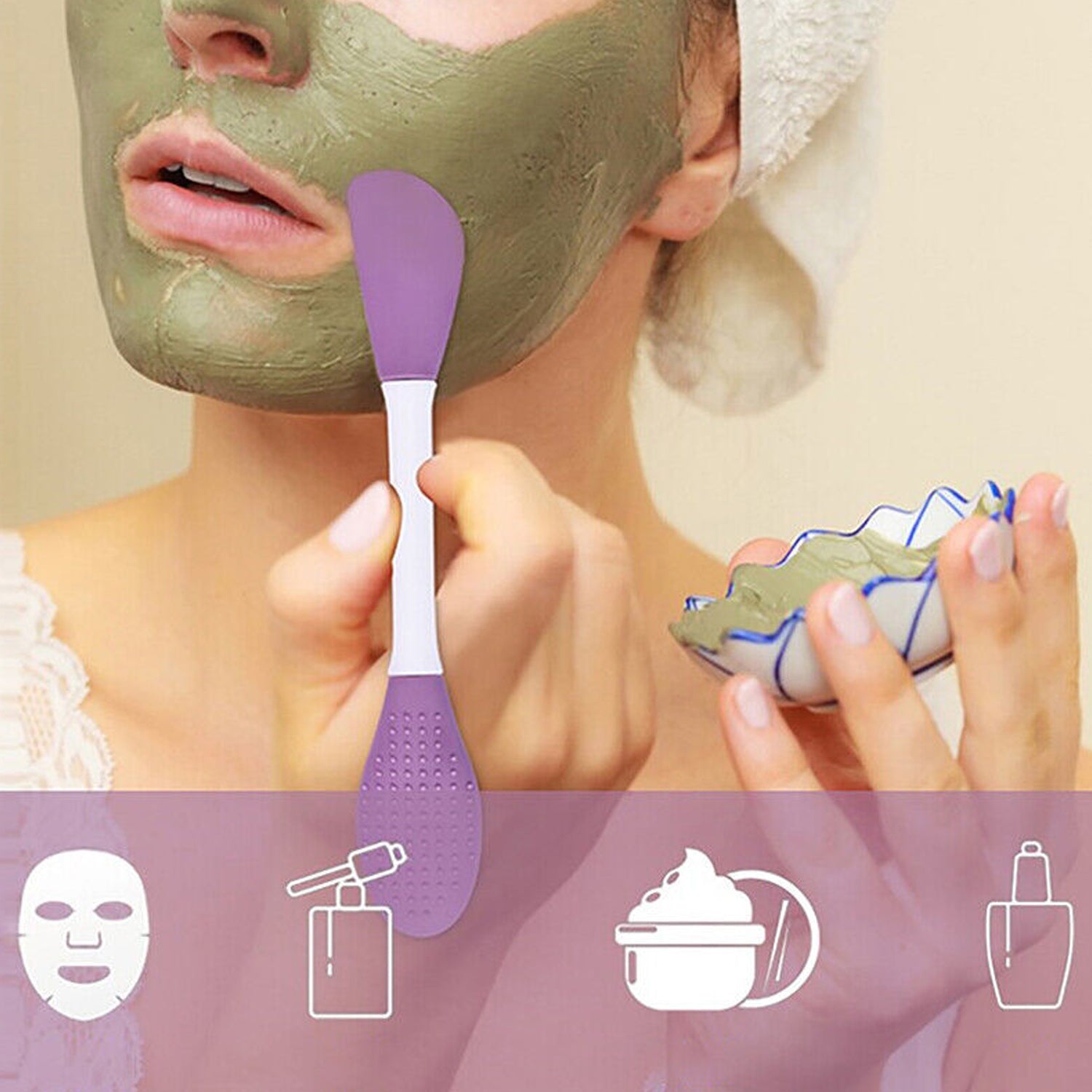 Double-Headed Silicone Mask Brush – Facial Cleansing & Mask Application Tool (1 Pc) - Detailed Feature View 2