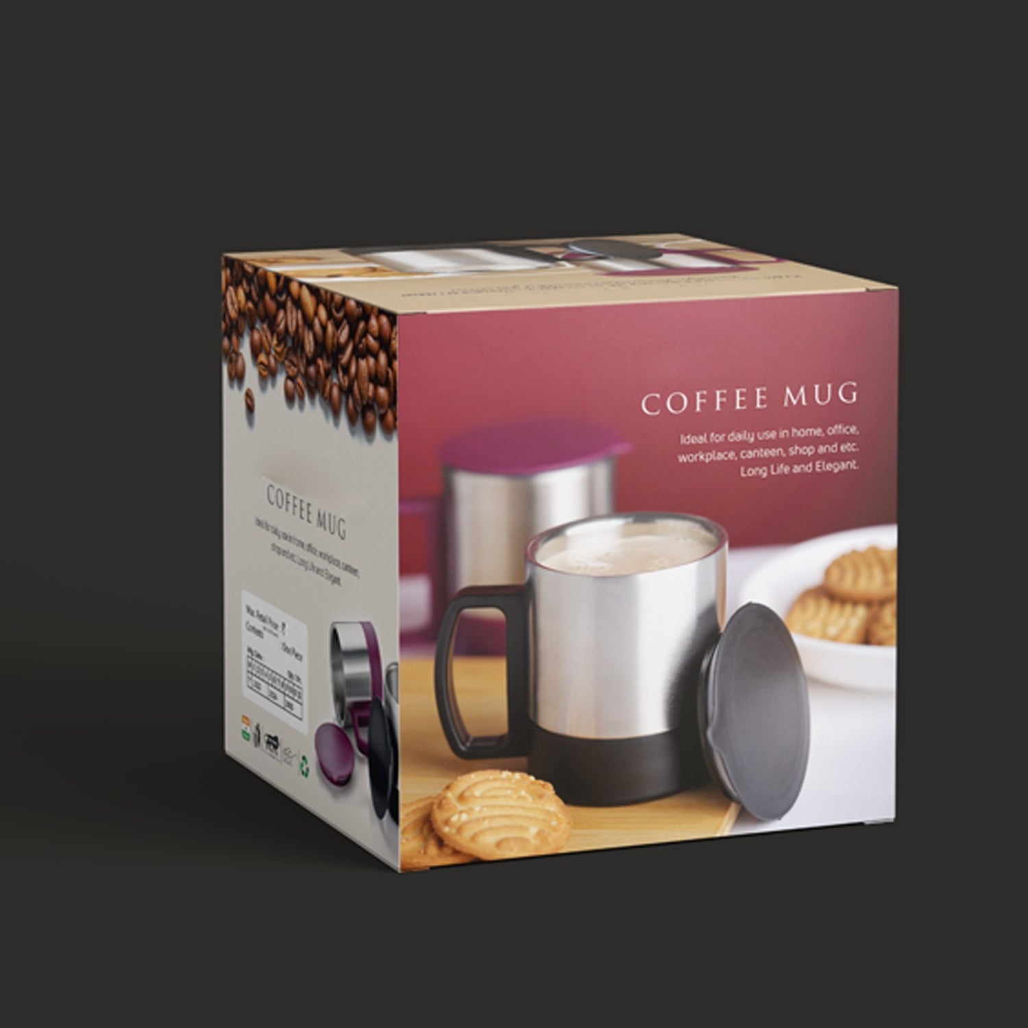 Customize Stainless Steel Coffee/Tea Cup, Stainless Steel Lid Cover Hot Coffee/Tea Mug Hot Insulated Double Wall Stainless Steel, Coffee and Milk Cup with Lid & Handle Easy To Carry - Coffee Cup (1 Pc) - Detailed Feature View 6