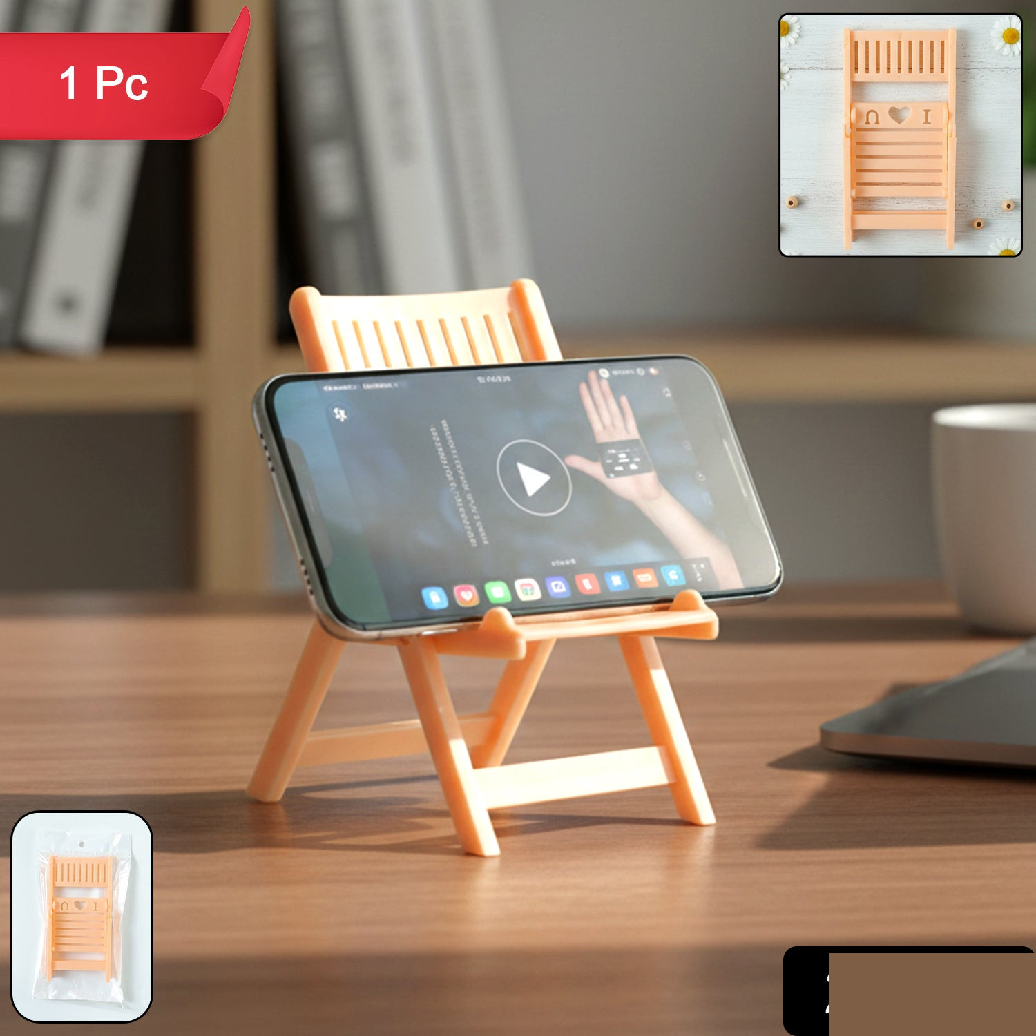 Mini Chair Shape Mobile Stand Holder (1 Pc / Peach Color) - Detailed Feature View 1