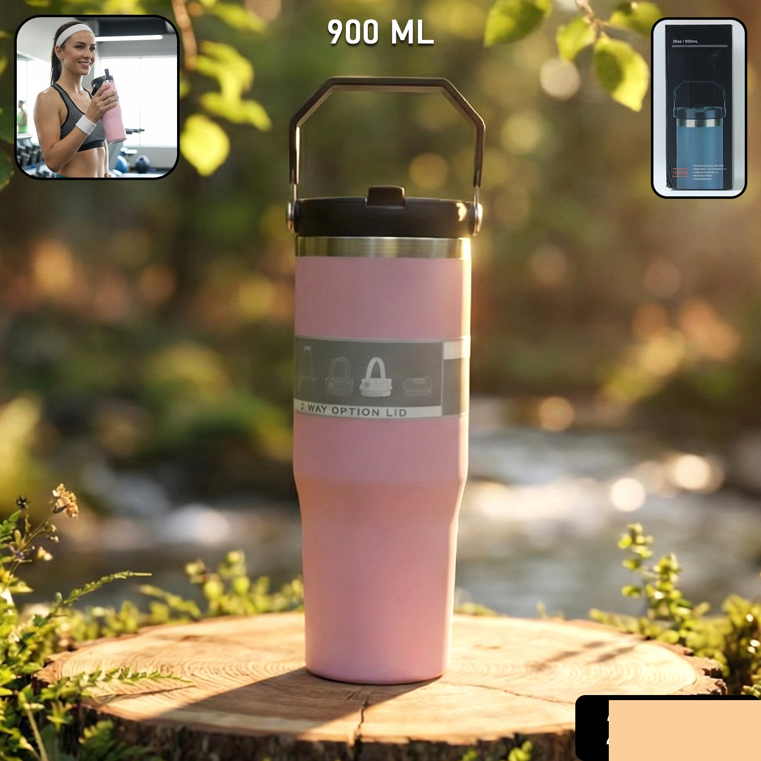 Premium Stainless Steel Insulated Travel Tumbler 900 ML (1 Pc) - Detailed Feature View 1