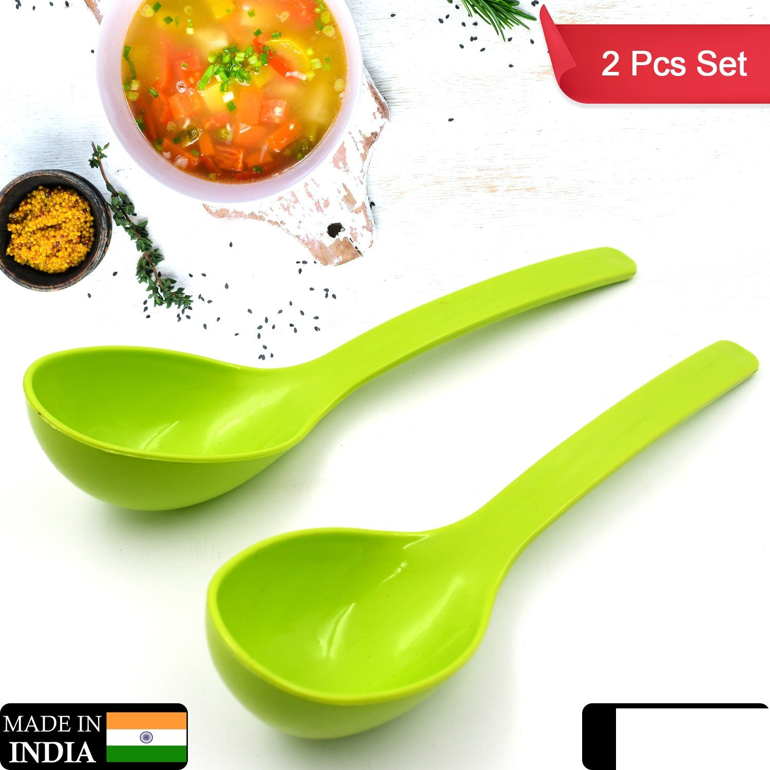 Plastic Kitchen Ladle for Frying, Curry & Serving Food (2 Pc Set) - Detailed Feature View 1