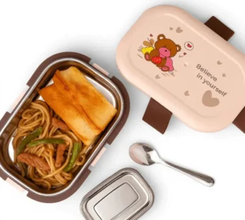 1-Compartment Bento Lunch Box with Spoon – Leakproof Stainless Steel Food Container (Random Design – Pack of 1)
