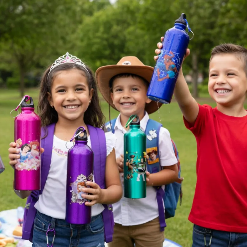 1000ml Metal Character Water Bottle – 1 Litre Kids Cartoon Bottle | Durable & Leak-Proof (Random Design/Color-Pack of 1) - Detailed Feature View 1