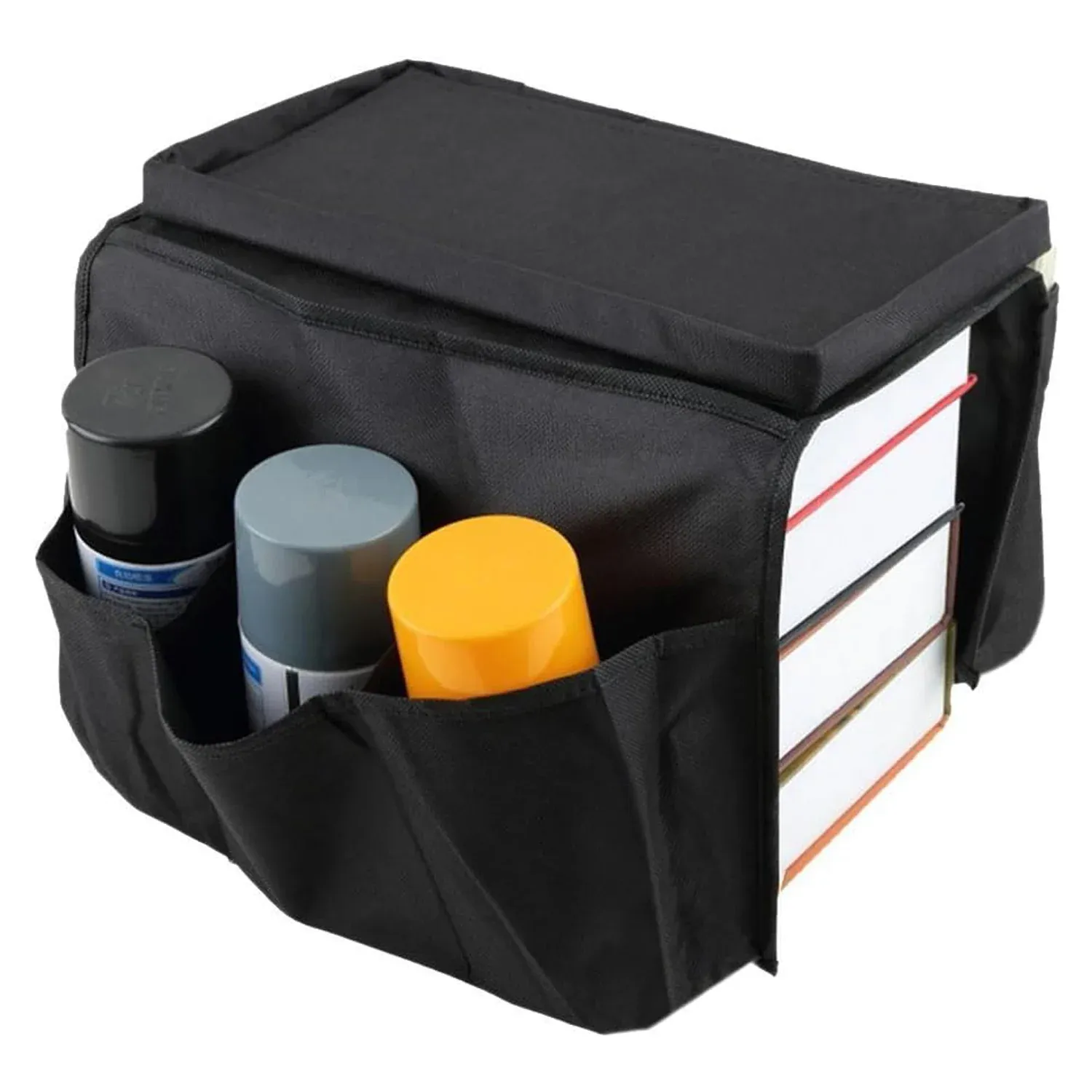 Sofa Arm Rest Hanging Storage Bag for Magazines & Books (Black) - Detailed Feature View 4