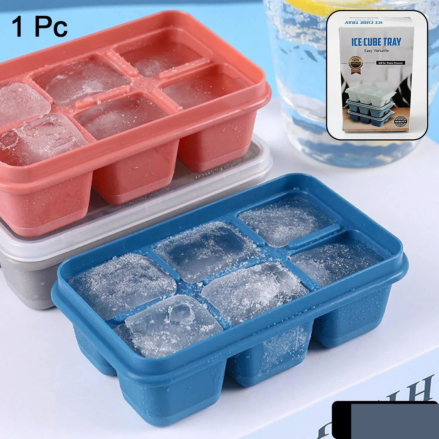 6 Grid Silicone Ice Tray Used In All Kinds Of Places Like Household Kitchens (1 Pc) - Detailed Feature View 1