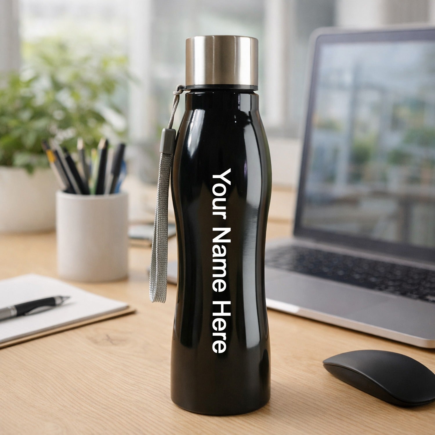 Premium Customize Stainless Steel Water Bottle with Carry Strap 600 ML - Buy Online at Alikart