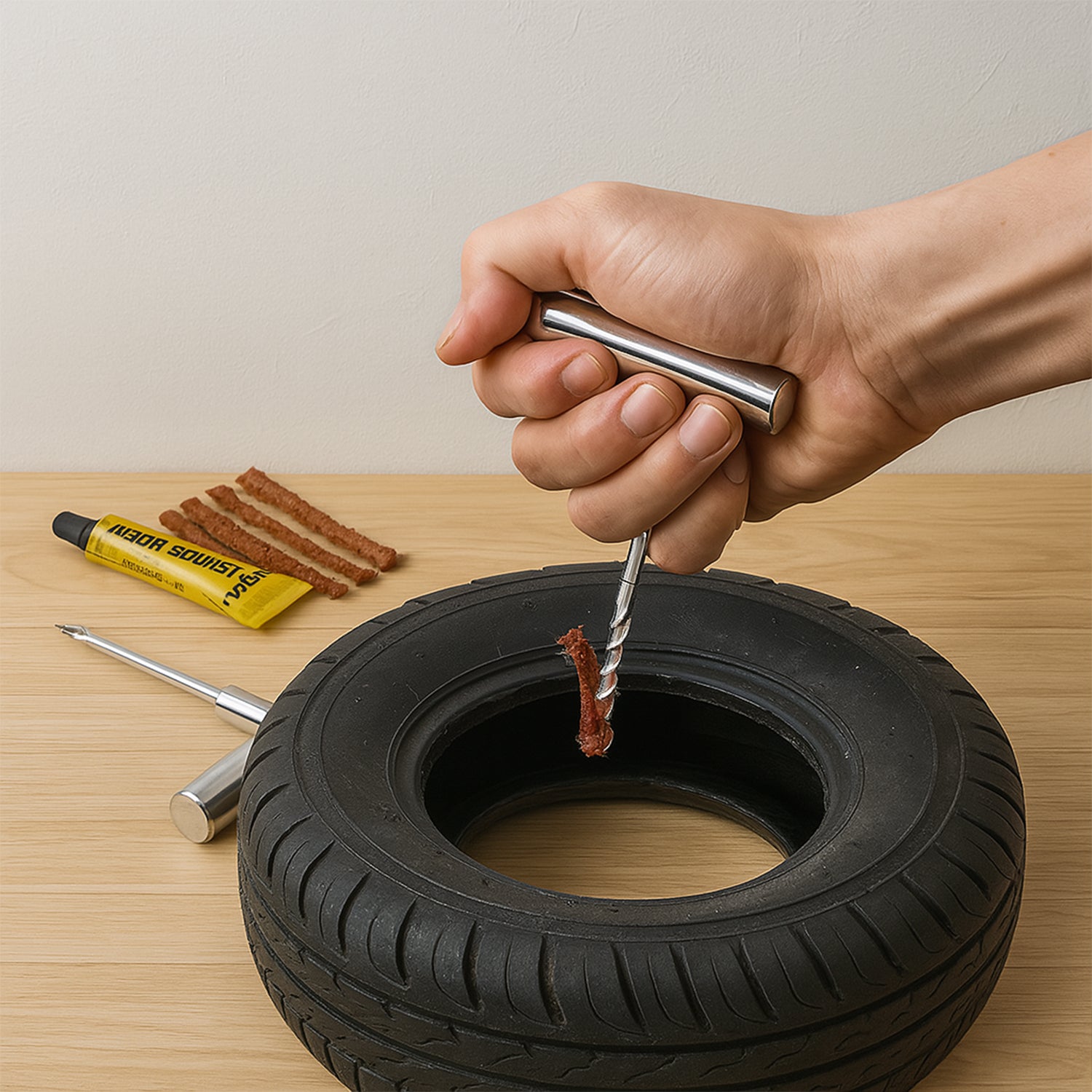 Premium Tyre Repair Puncture Kit with 5 Rubber Strips (8 Pcs Set) - Buy Online at Alikart