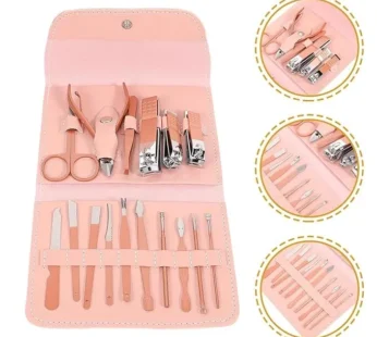 16-in-1 Professional Manicure Pedicure Grooming Kit – Nail Clippers, Scissors, Tweezers & Tools in Elegant Travel Case