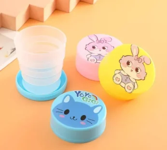 3 Pcs Folding Cups with Lids – Portable Reusable Cartoon Plastic Travel Cups, Collapsible Water & Mouthwash Cups for Outdoor Use (Random Colors)