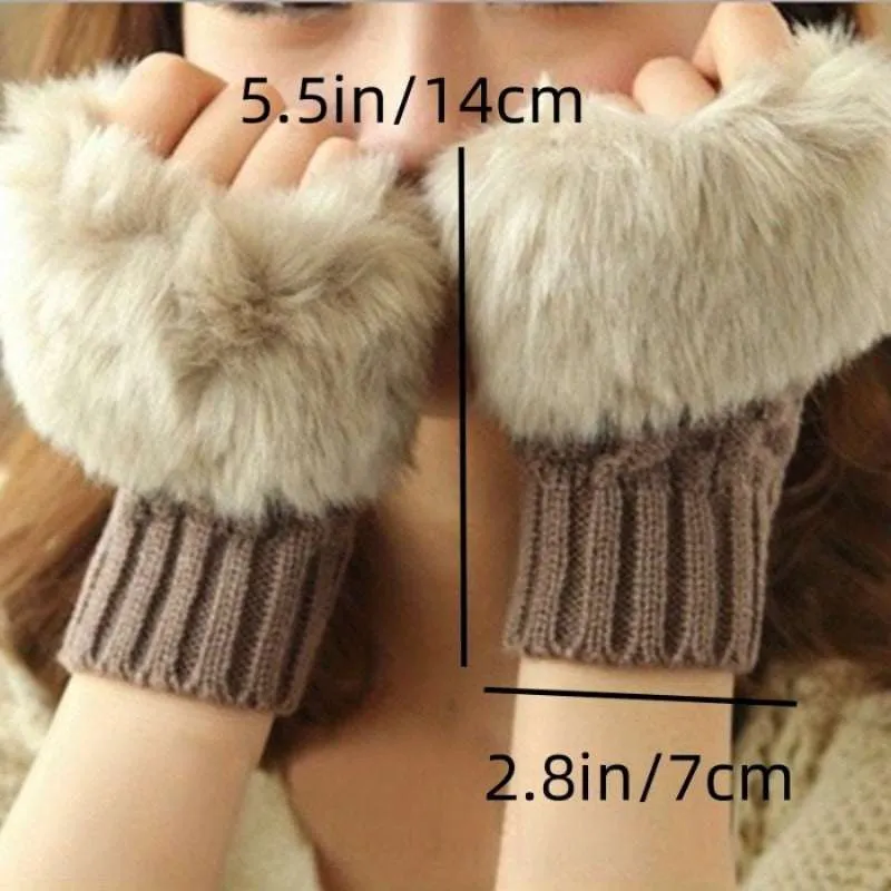 Autumn & Winter Warm Gloves – Women’s Half-Finger Plush Lined Gloves (1 Pair) - Detailed Feature View 5
