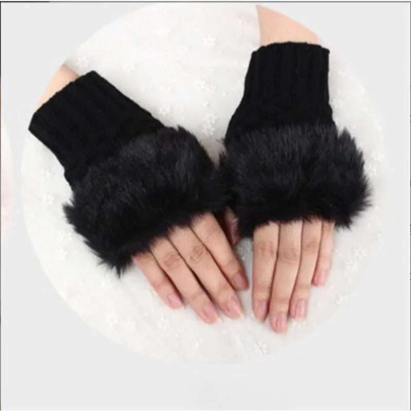 Autumn & Winter Warm Gloves – Women’s Half-Finger Plush Lined Gloves (1 Pair) - Detailed Feature View 1