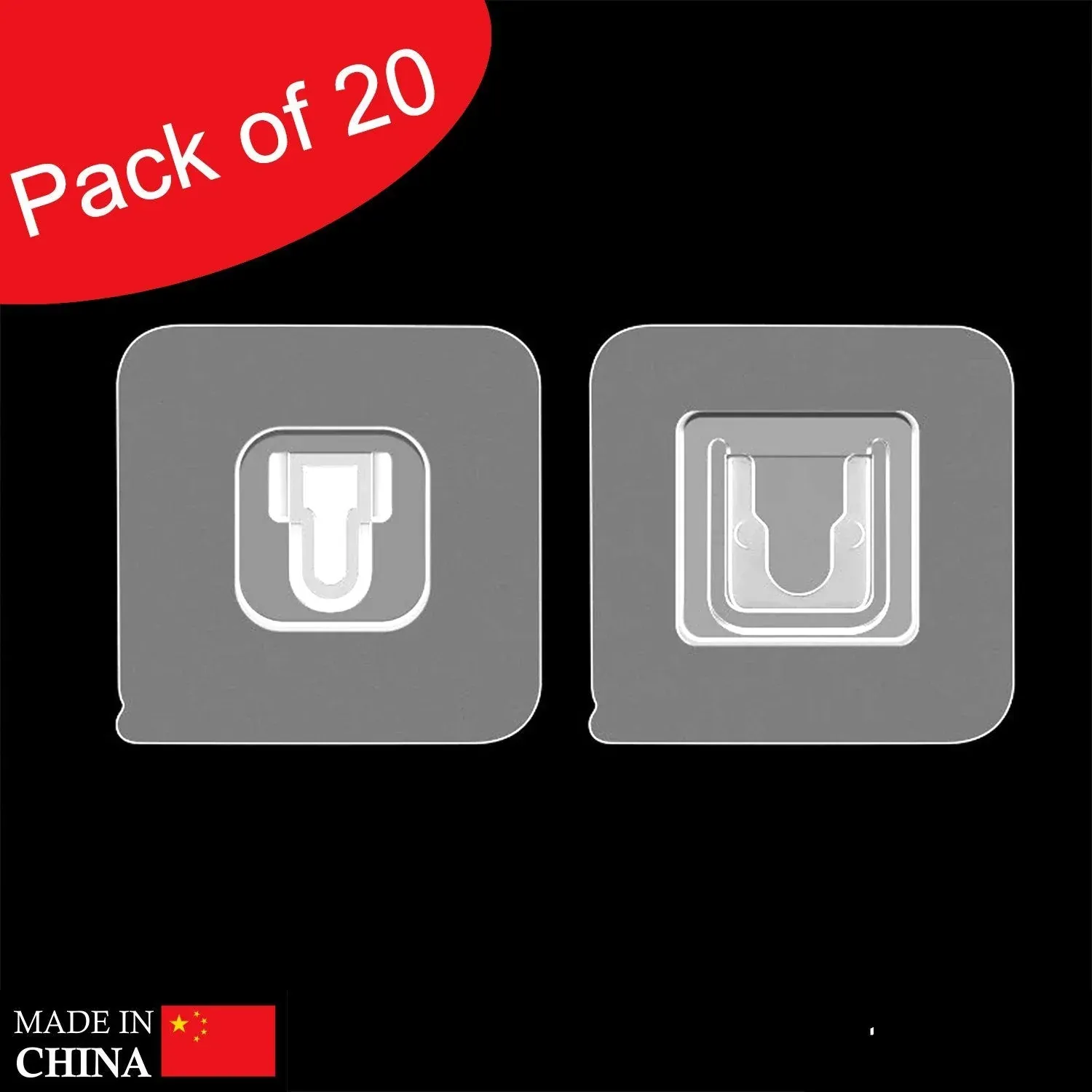 Magic Adhesive Plastic Wall Hooks Heavy Duty Hooks (Pack of 20) - 10 pair - Detailed Feature View 1