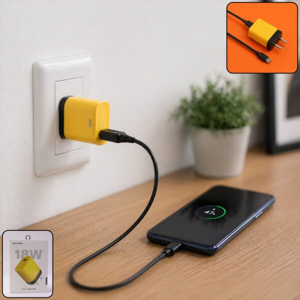 18W Fast Charging Dual USB Wall Charger Adapter with Free Type C Cable