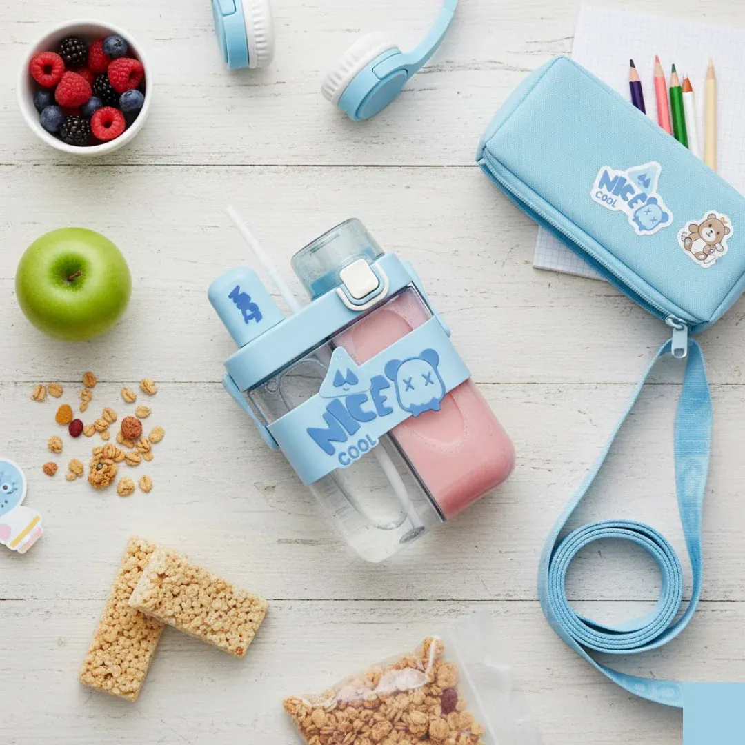 2in1 Dual Compartment Water Bottle with Straw & Adjustable Shoulder Straps (1 Pc/Multi color) - Detailed Feature View 3