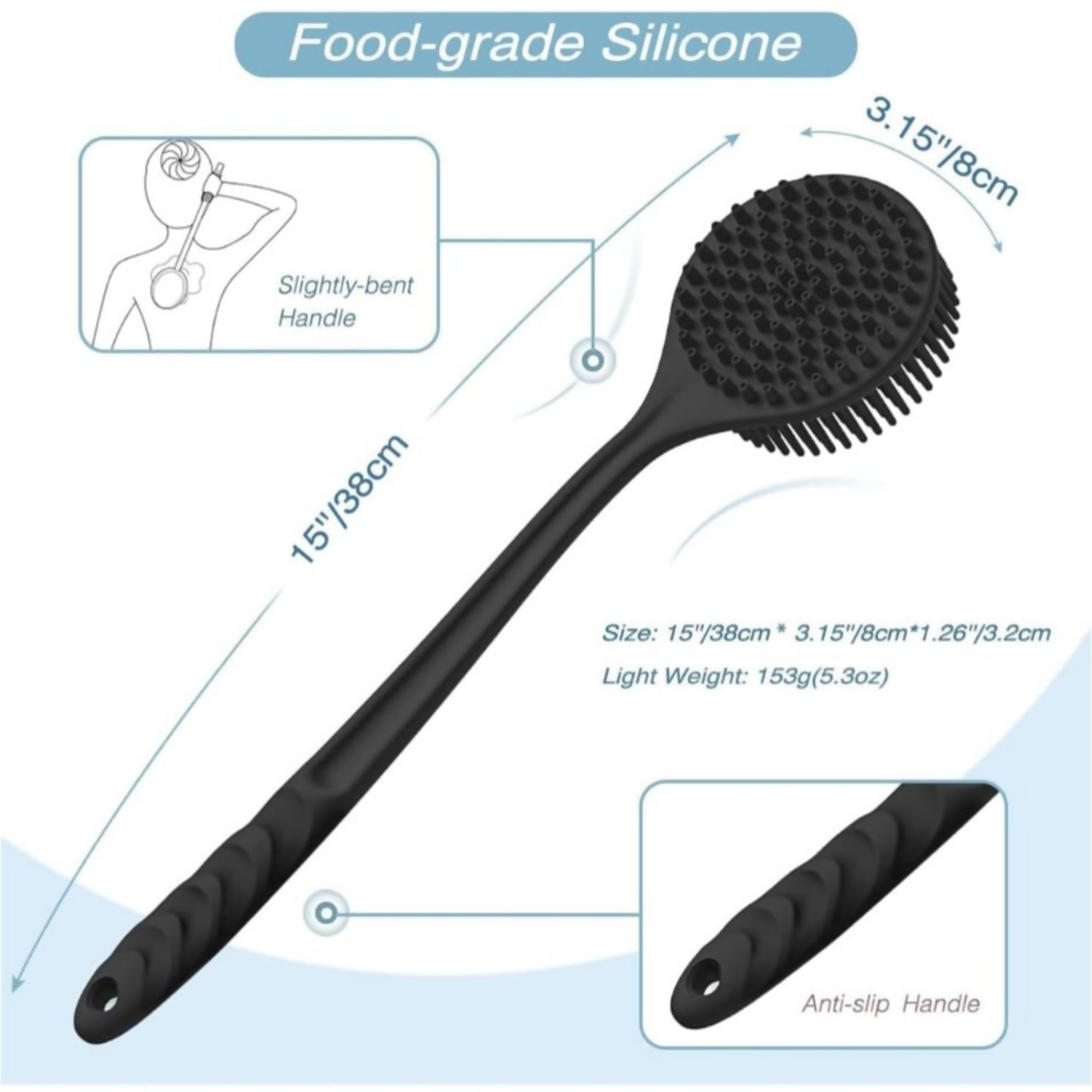 Premium Long Handle Silicone Bath Brush for Body Cleaning & Massage - Buy Online at Alikart