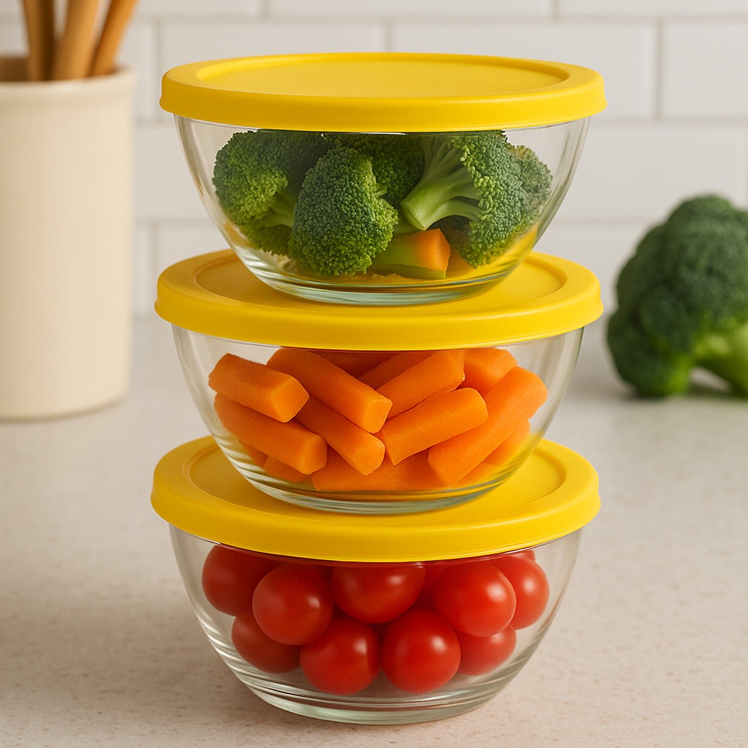 Premium Dazzle Glass Bowl Set Mixing / Storage Bowls with Lids (3 pcs Set) - Buy Online at Alikart