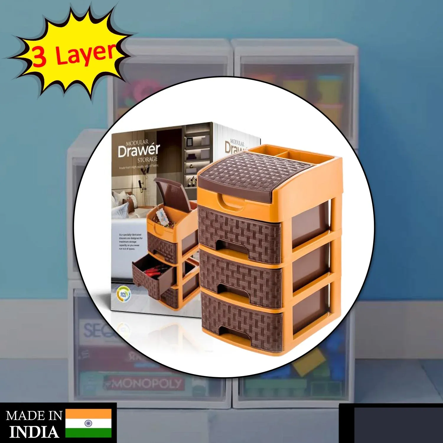 Mini 3 Layer D Storage for Household and Office Use for Storing Various Types of Items - Detailed Feature View 1