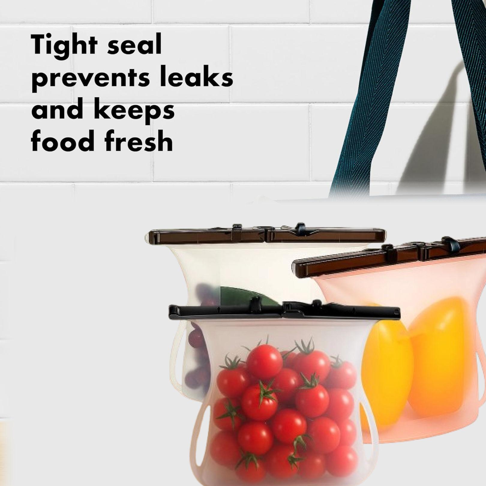 Silicone Food Storage Bags - Set of 3 Keepers for Fruits, Vegetables, Snacks - Detailed Feature View 3