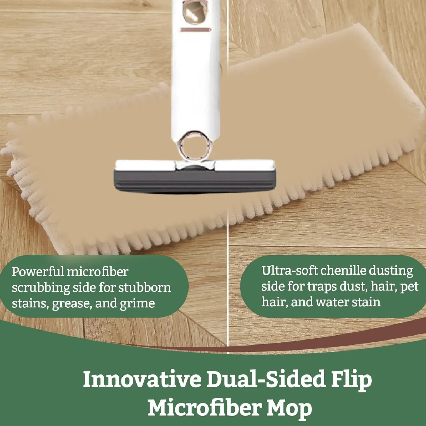 Portable Self-Squeeze Short Mop, with 1 Cotton Head, Bathroom Kitchens Table - Detailed Feature View 1
