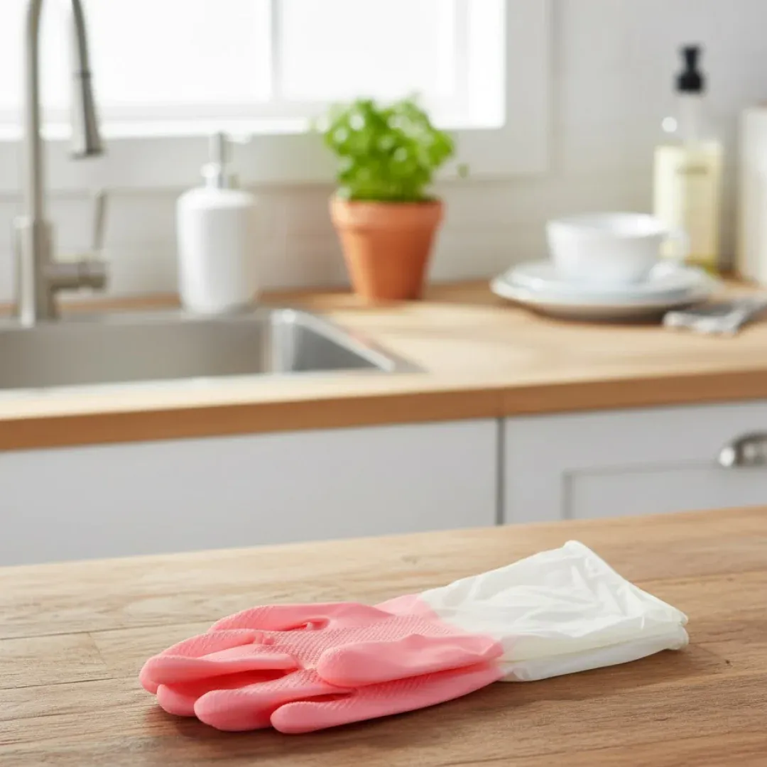 Medium Reusable Long-Cuff Household Cleaning Gloves - (1 Pair) - Detailed Feature View 1