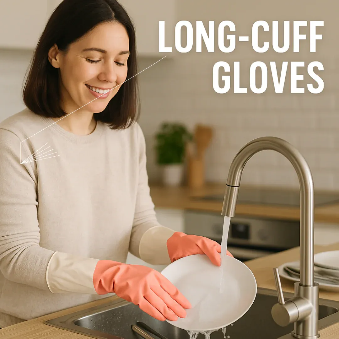 Medium Reusable Long-Cuff Household Cleaning Gloves - (1 Pair) - Detailed Feature View 4