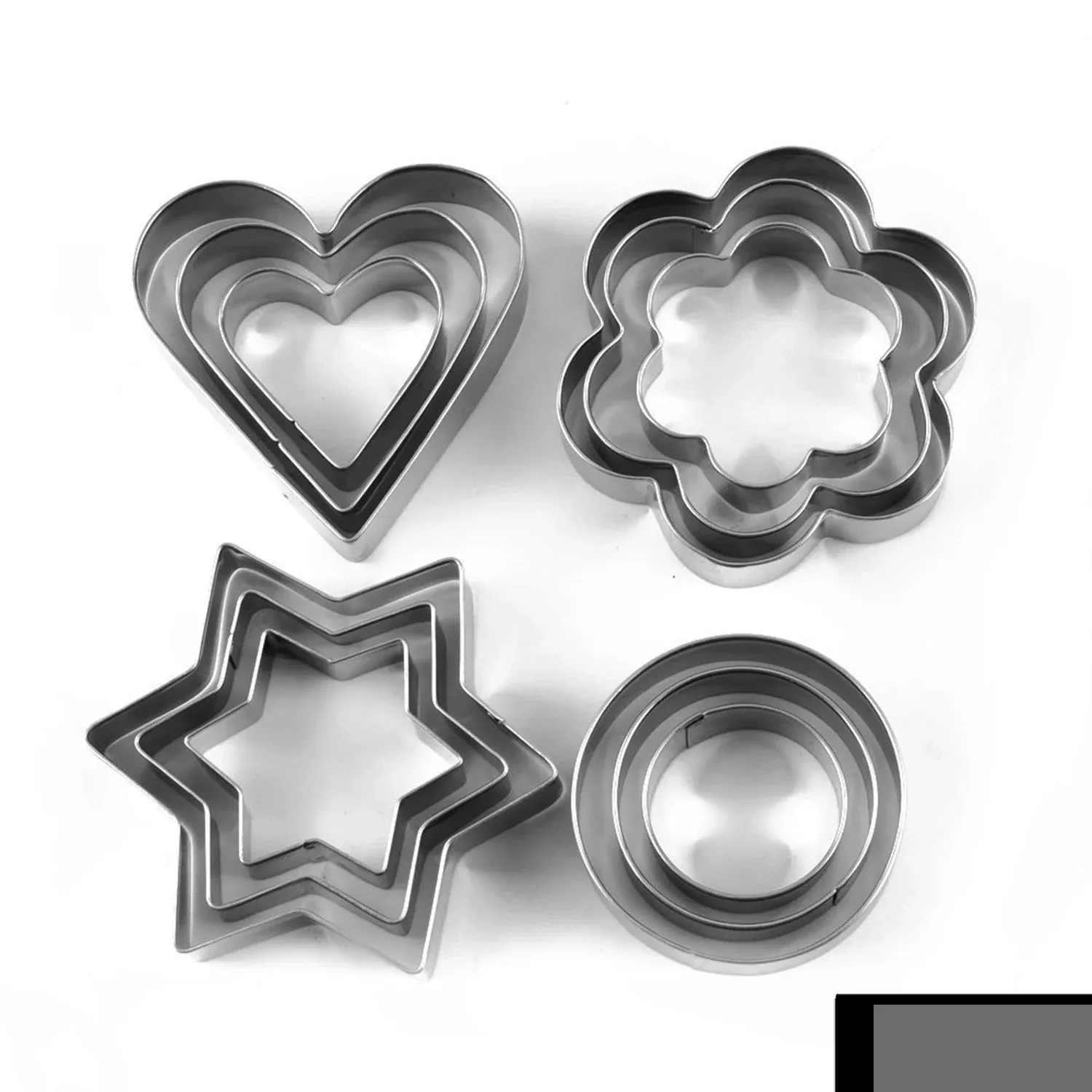 Stainless Steel Cookie Cutter Set – Heart, Round, Star & Flower Shapes (12 Pcs) - Detailed Feature View 1