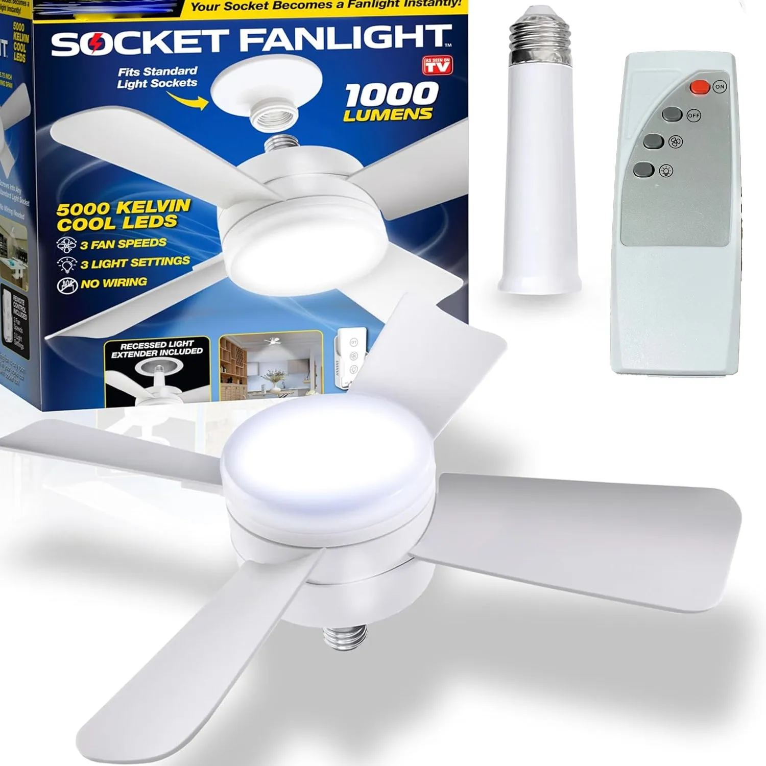 Premium Original Cool LED Socket Fan Light 1000 Lumens 5000K Remote Controlled - Buy Online at Alikart