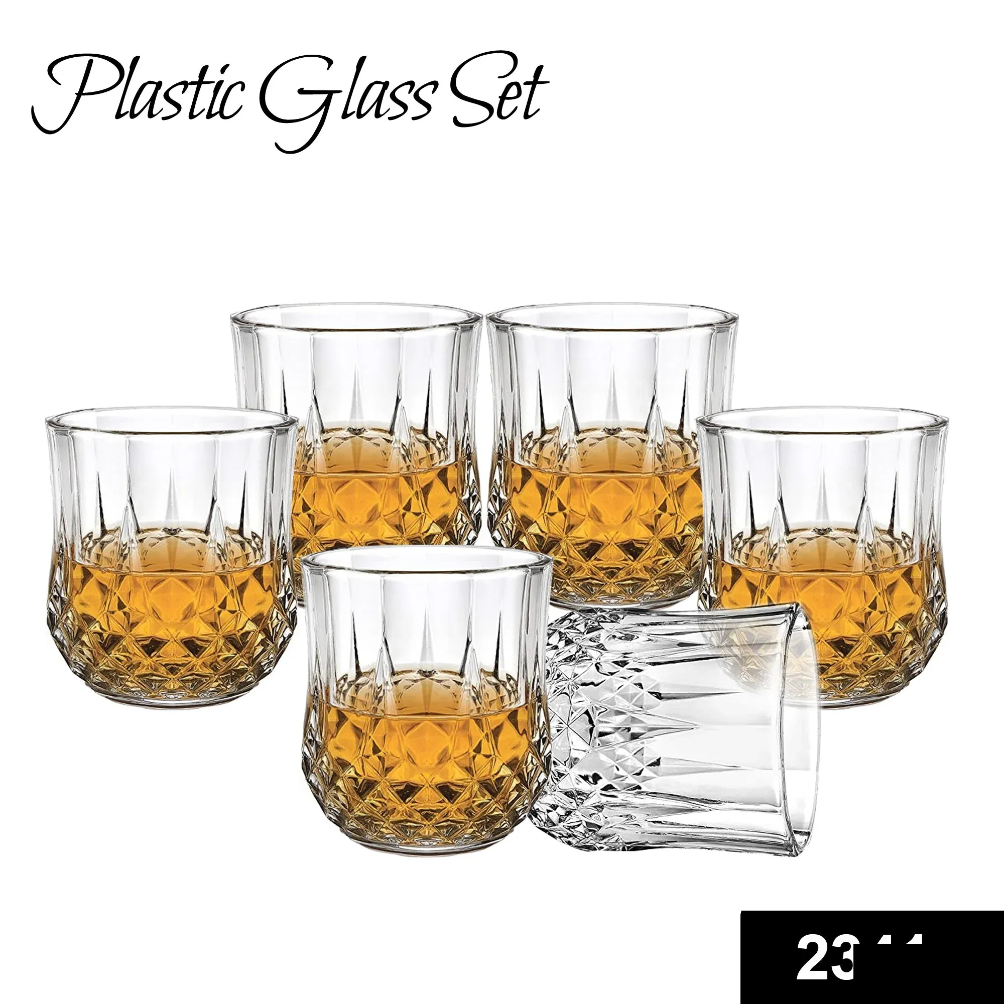 Heavy unbreakable Stylish look fully Transparent Glasses Set 250 ml (6pcs) - Detailed Feature View 1