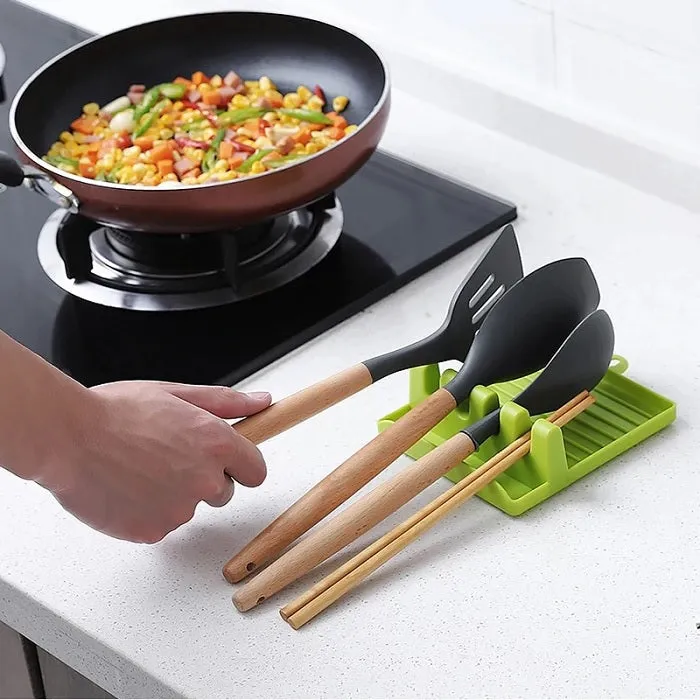 Plastic Oil Spill Spoon Resting Tray – 4-Slot Spoon Holder Stand for Kitchen Utensils, Spatula, Ladle & Chopsticks (Random Color, Pack of 1) - Detailed Feature View 2