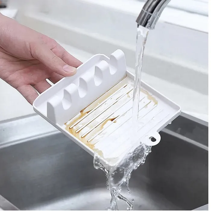 Plastic Oil Spill Spoon Resting Tray – 4-Slot Spoon Holder Stand for Kitchen Utensils, Spatula, Ladle & Chopsticks (Random Color, Pack of 1) - Detailed Feature View 3
