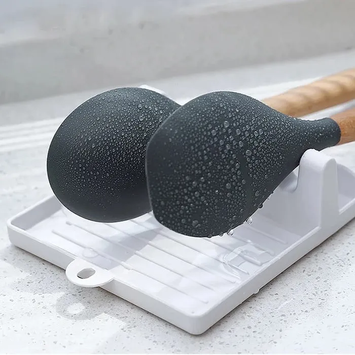 Plastic Oil Spill Spoon Resting Tray – 4-Slot Spoon Holder Stand for Kitchen Utensils, Spatula, Ladle & Chopsticks (Random Color, Pack of 1) - Detailed Feature View 4