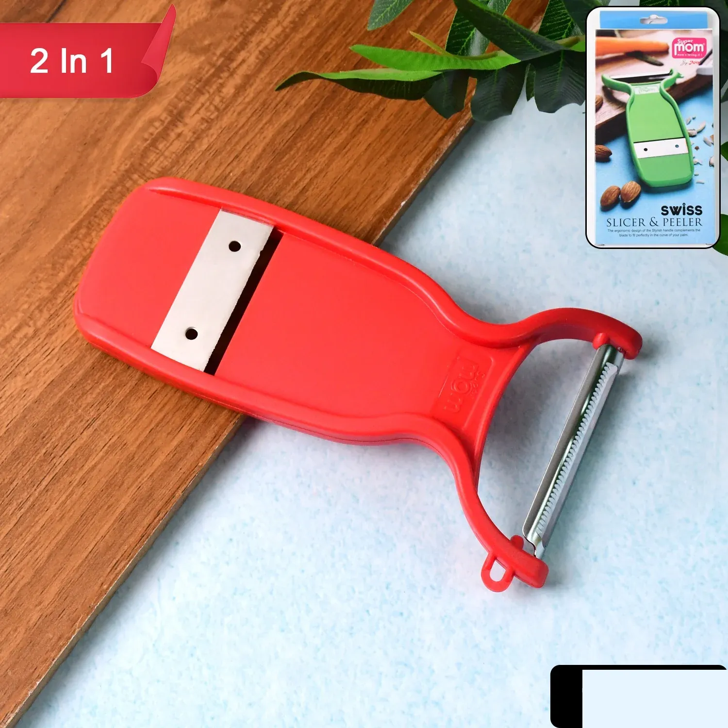 Supermom Swiss 2-in-1 Slicer & Peeler with Ultra Sharp Stainless Steel Blades - Detailed Feature View 1