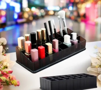 24 Cavity Black Lipstick Organizer – 24-Grid Plastic Holder Stand for Lipstick, Lip Gloss, Nail Polish & Cosmetics Storage