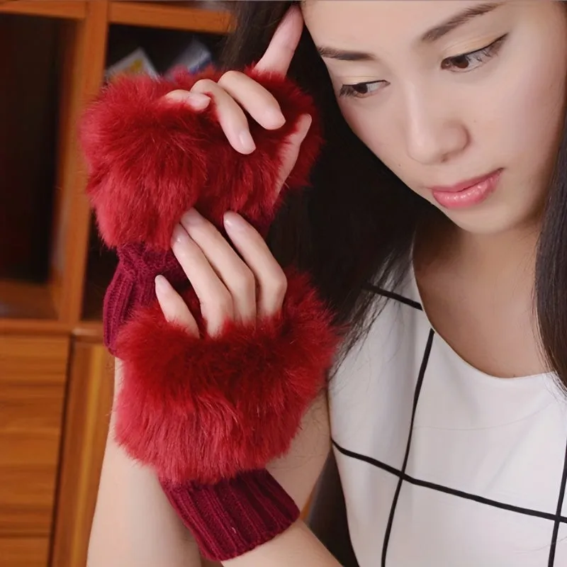 Premium Autumn & Winter Warm Gloves – Women’s Half-Finger Plush Lined Gloves (1 Pair) - Buy Online at Alikart