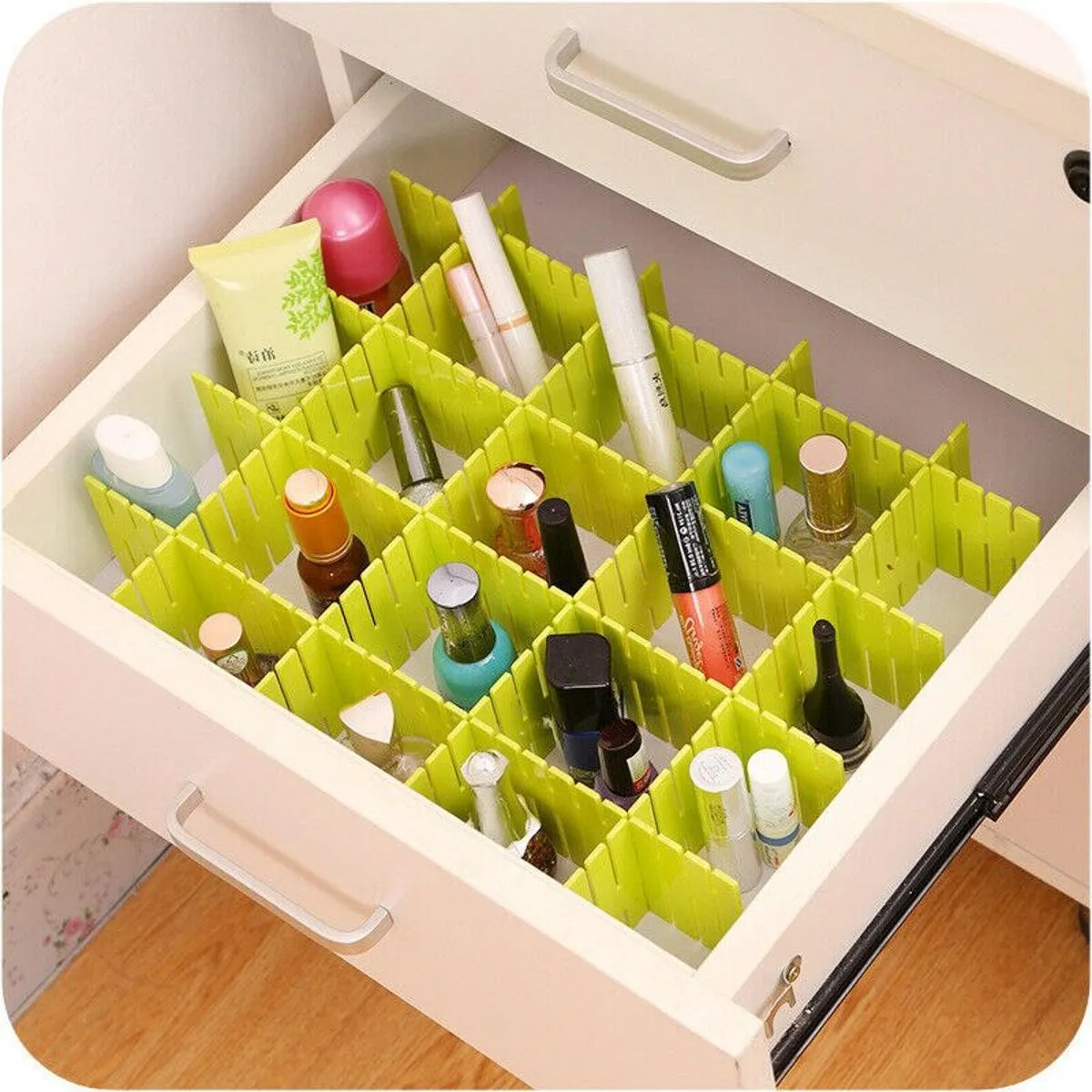Premium Drawer Organizer Divider Set of 6 – Adjustable Grid Partition for Makeup, Kitchen & Home Storage(Random color) - Buy Online at Alikart