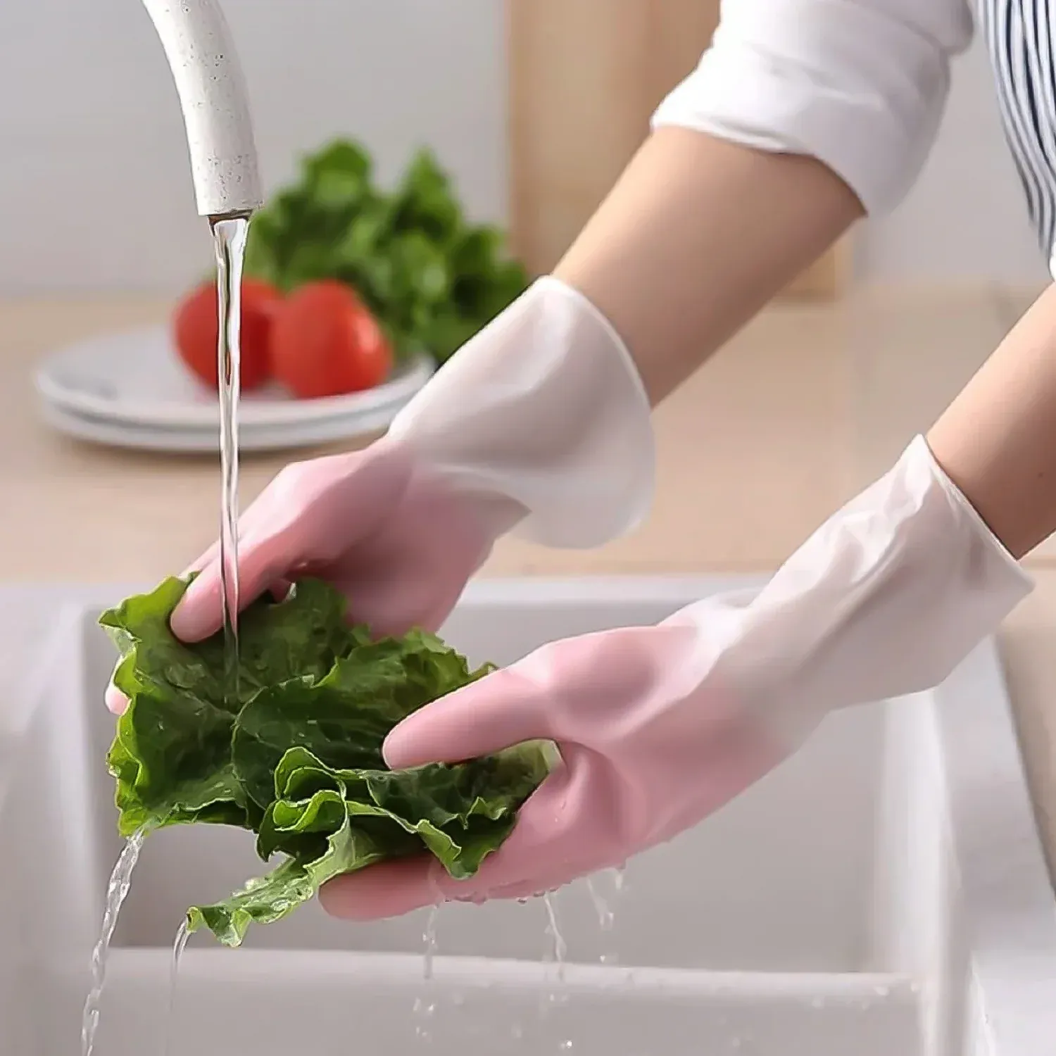 Medium Reusable Long-Cuff Household Cleaning Gloves - (1 Pair) - Detailed Feature View 7